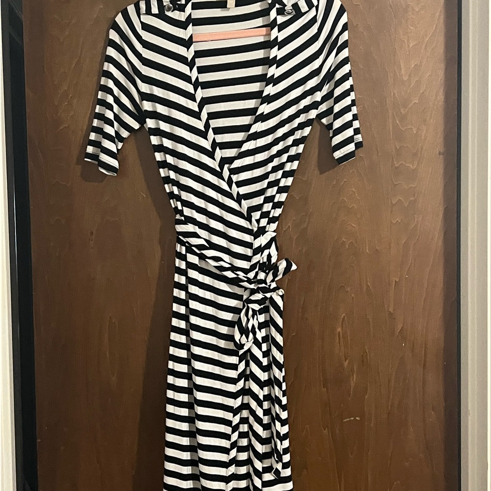 Banana Republic Black and White Striped Midi Dress
